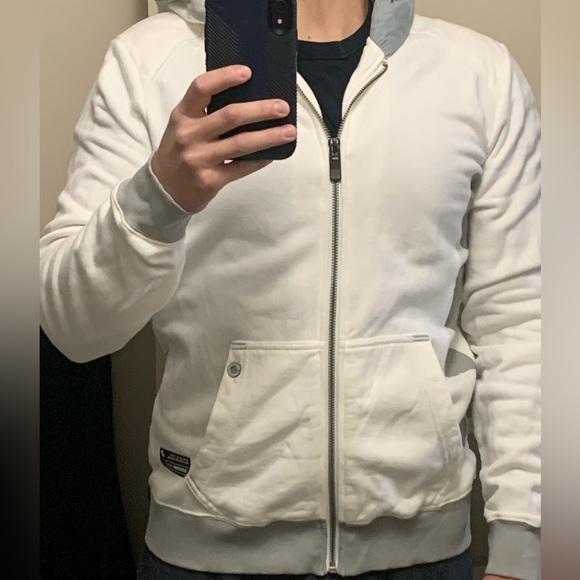 White Zip-Up Hoody with Grey Accents - Men’s size Large - Picture 10 of 10